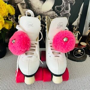 Esprit White Roller Skates with Bright Pink Pom-Poms